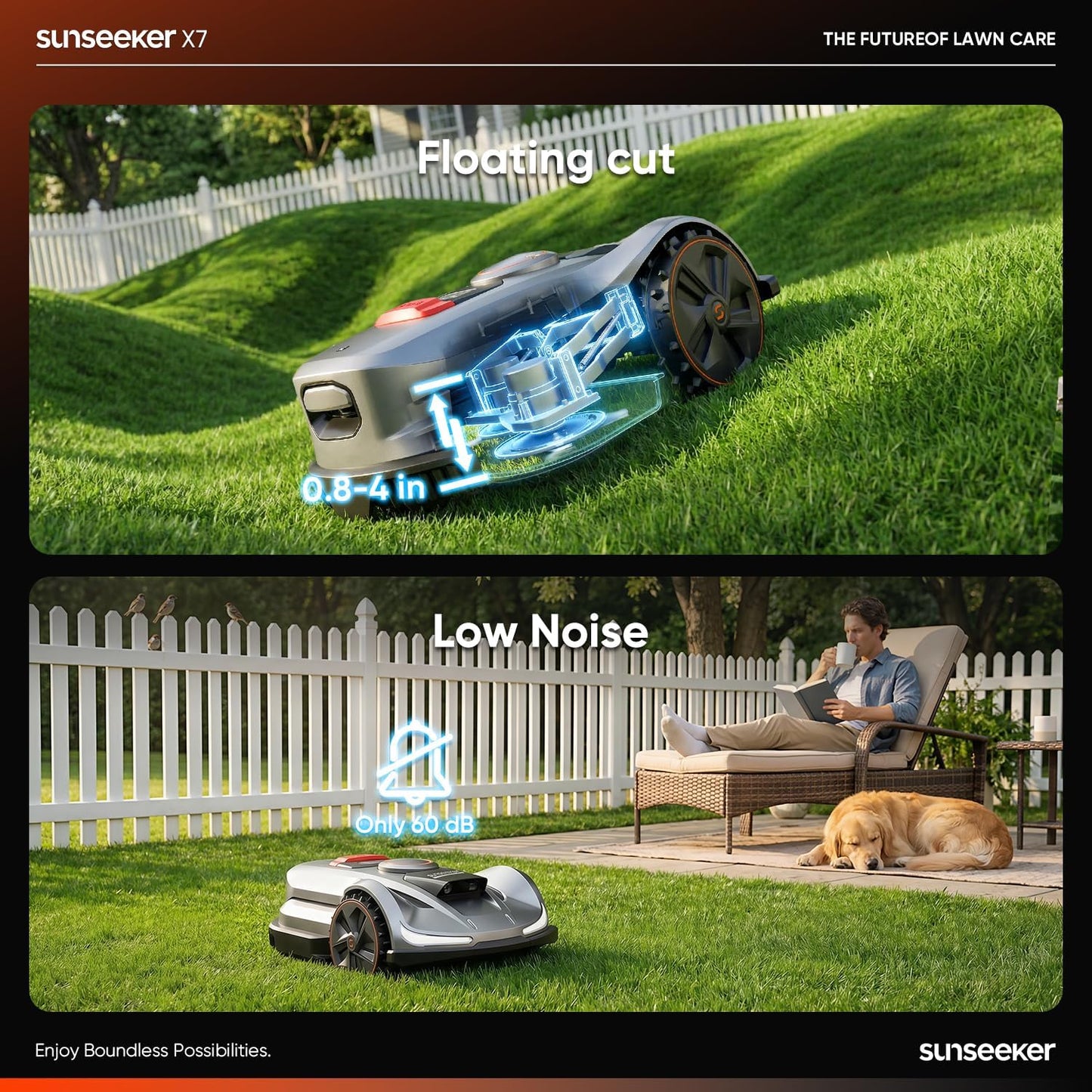 Sunseeker X7 Wireless Robot Lawn Mower with RTK & Vision AI, 0.75 Acre