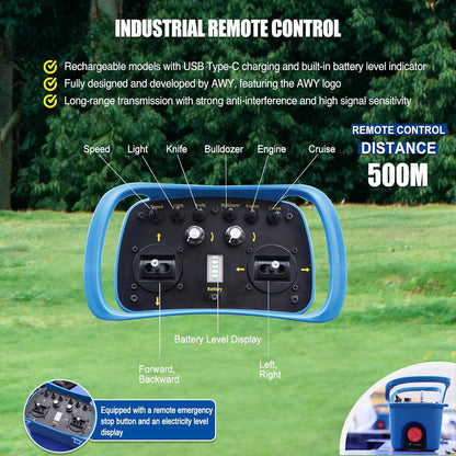 AIWEIYA Remote Control Lawn Mower, Hybrid Crawler Track Slope Mower