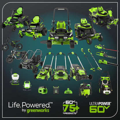 Greenworks 60V 60" Zero Turn, (2) 20.0Ah + (4) 10.0Ah Batteries + Wall Charger