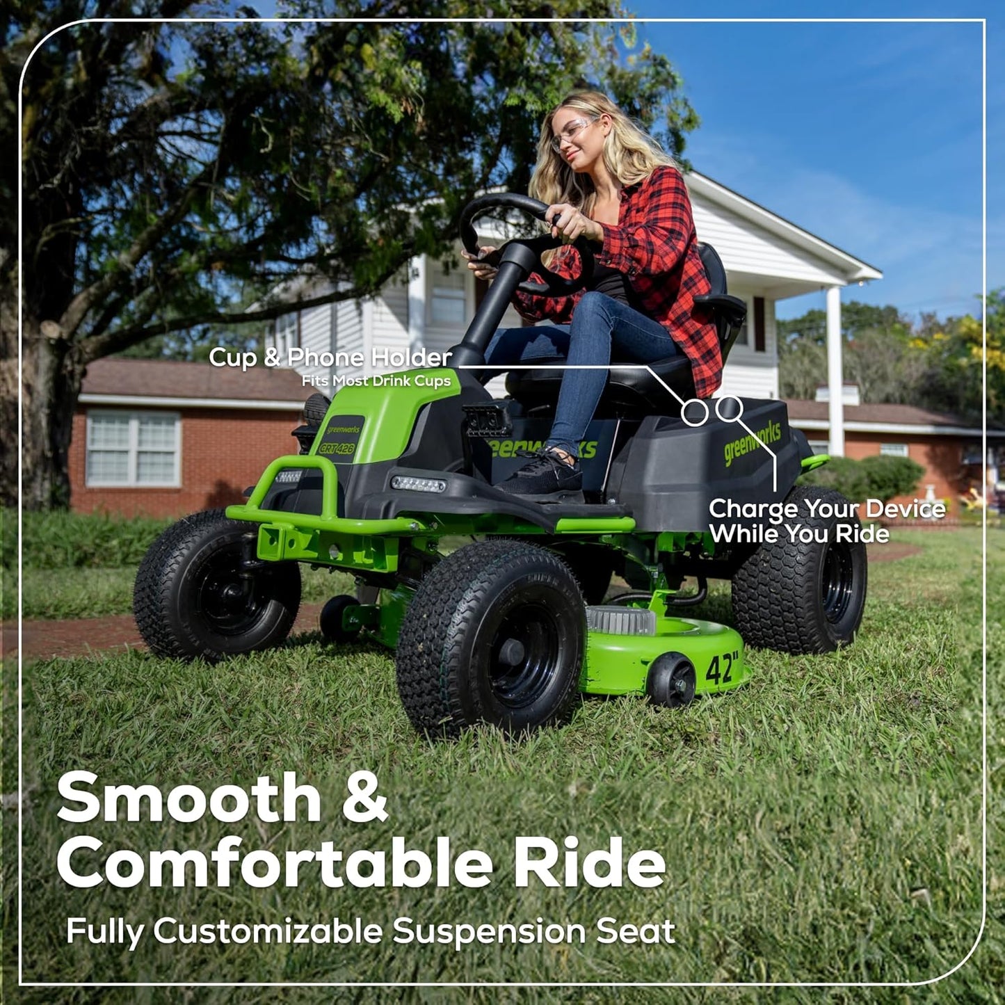 Greenworks 80V 42" Riding Lawn Mower, 4 Batteries & Turbo Charger
